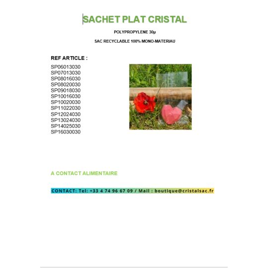 SACHET PLAT CRISTAL SACHET PLAT CRISTAL