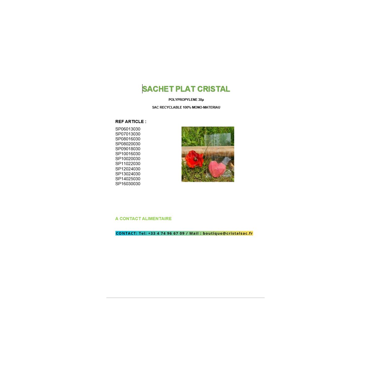 SACHET PLAT CRISTAL SACHET PLAT CRISTAL