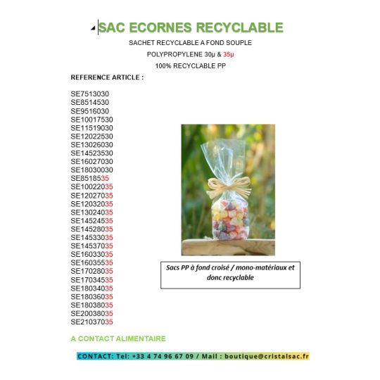 SAC ECORNES RECYCLABLE SAC ECORNES RECYCLABLE