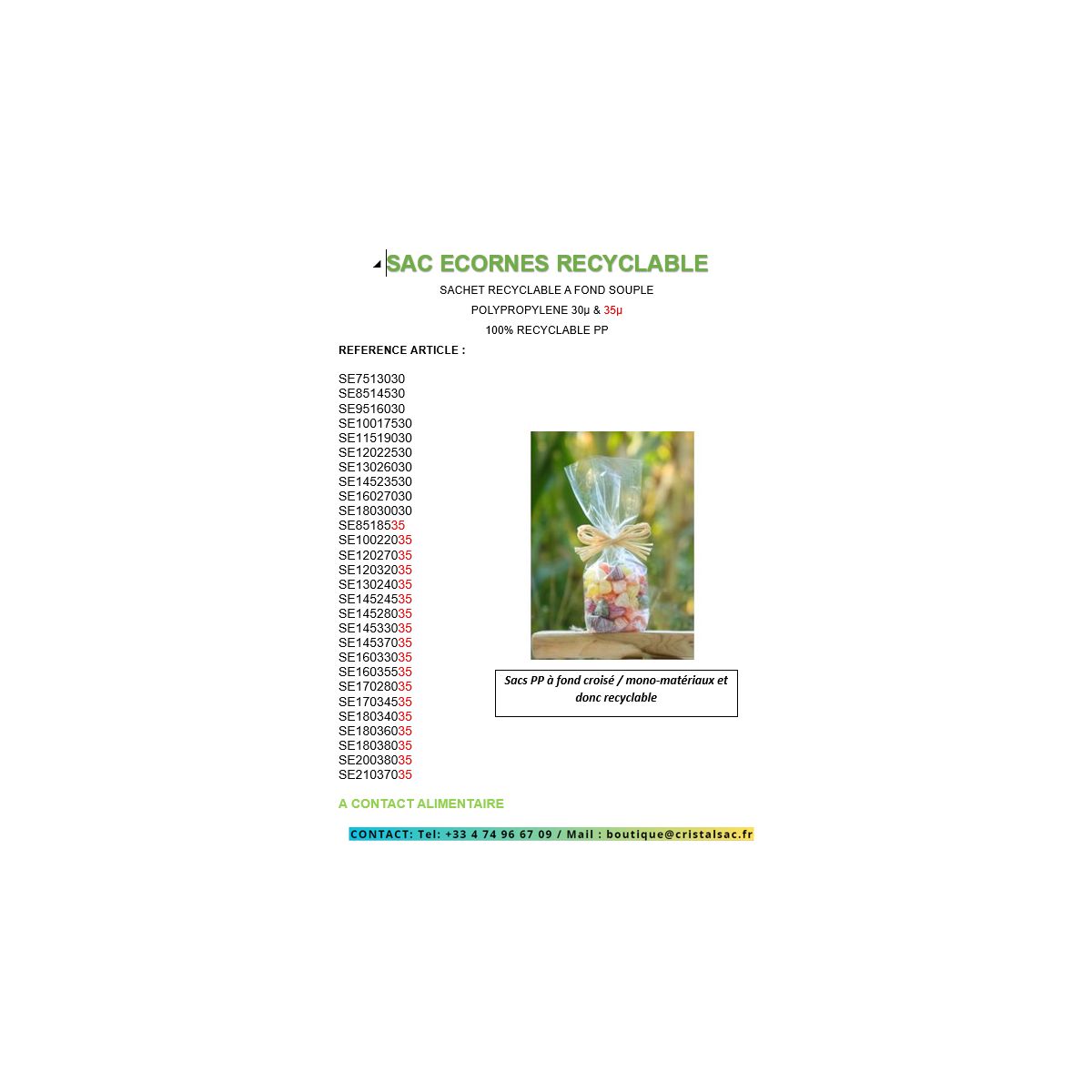 SAC ECORNES RECYCLABLE SAC ECORNES RECYCLABLE